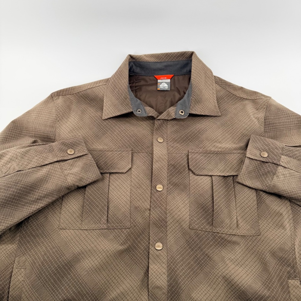 Nike ACG Insulated Snap Front Shirt Jacket Ripstop Grid Gorpcore XL Brown 90s